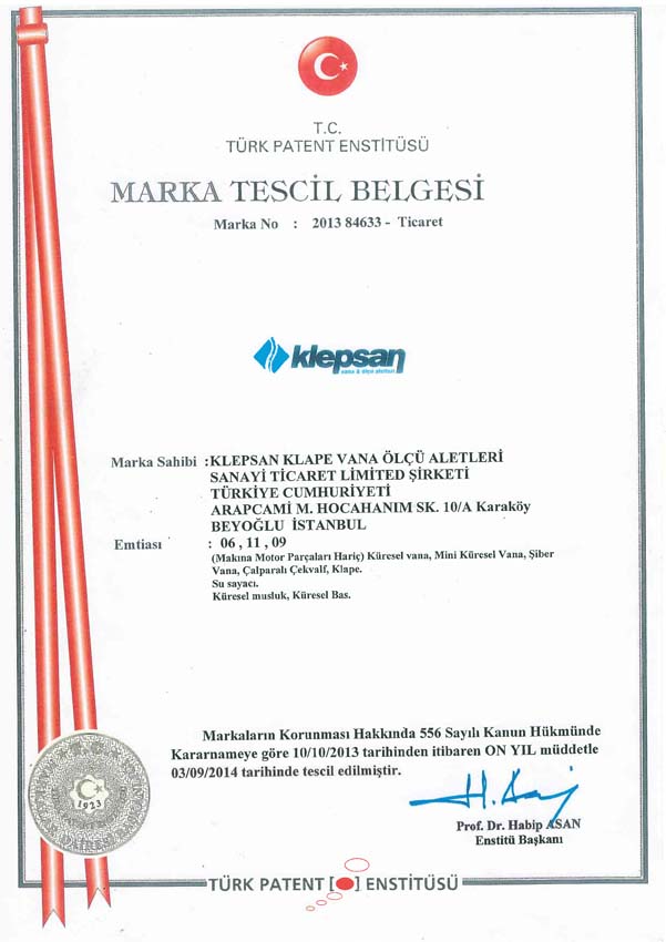 Our trademark registration document